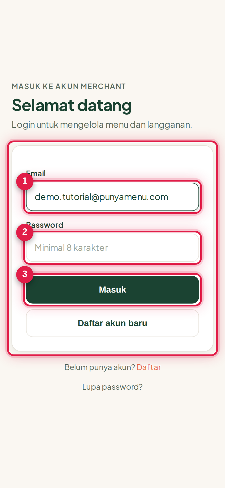 Login — jalur alternatif