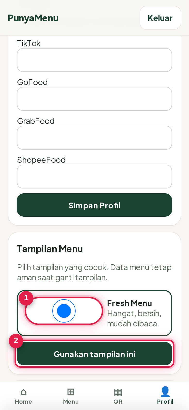 Memilih tampilan menu