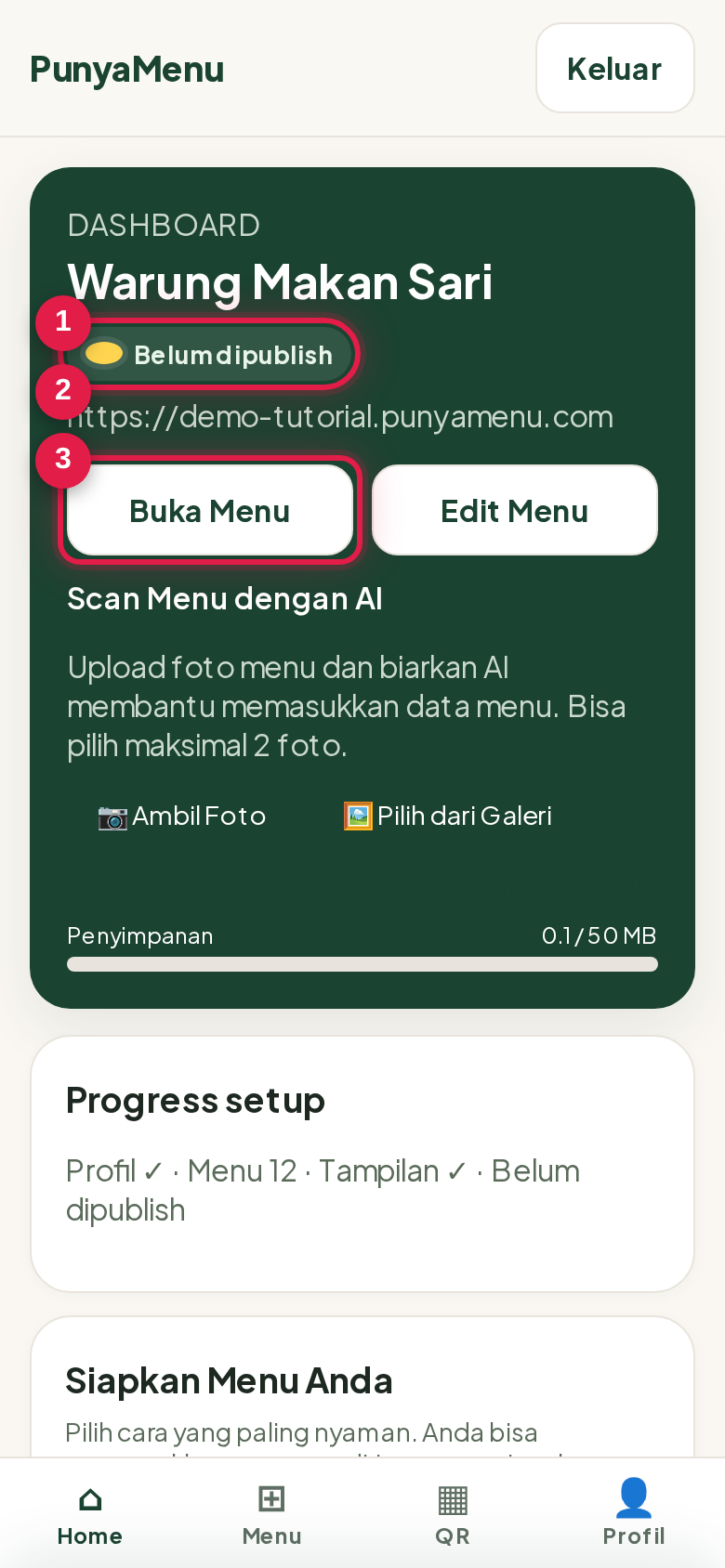 Publish menu