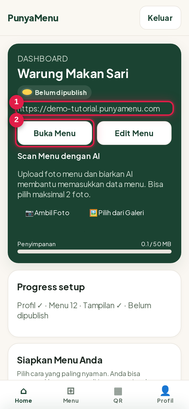 Membagikan link menu
